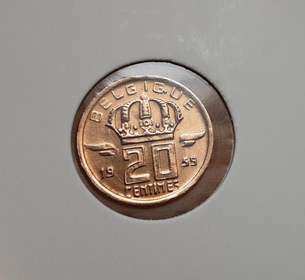 België - 20 cent – 1959 fr. (Ref 072)., Ophalen of Verzenden, Losse munt