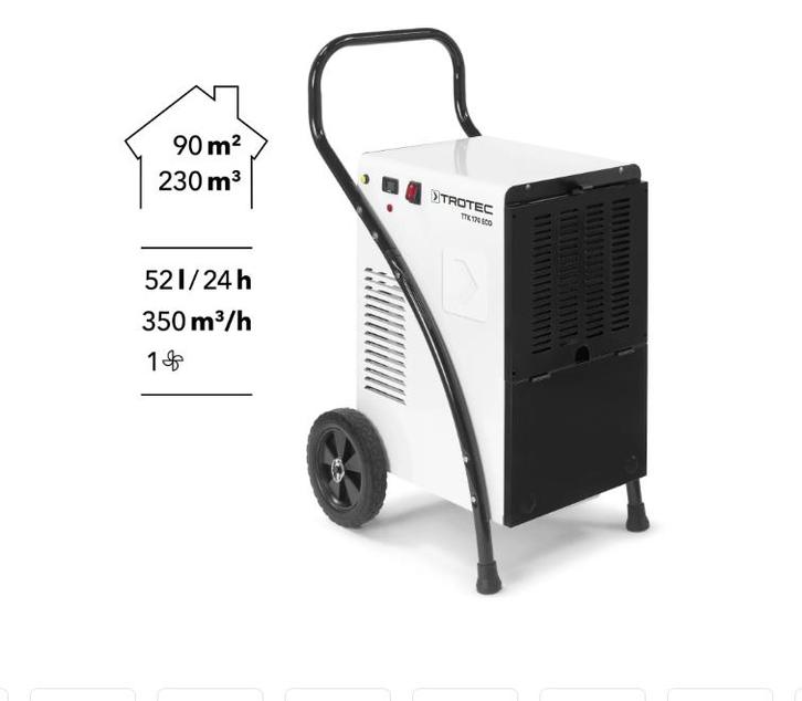 TE HUUR Luchtontvochtiger / Bouwdroger HUREN - 52 Liter/Dag, Doe-het-zelf en Bouw, Ventilatie en Afzuiging, Zo goed als nieuw