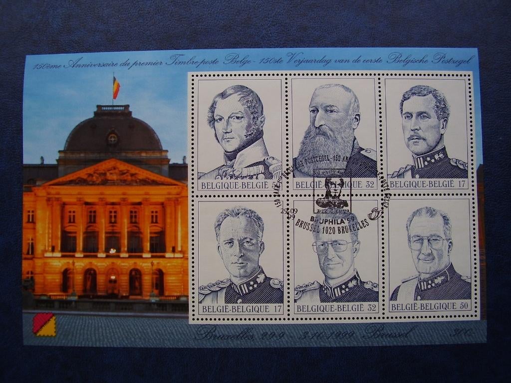Blok 80 met eerste dag stempel - Zes Belgische koningen, Ophalen of Verzenden, Gestempeld, 1e dag stempel, Gestempeld