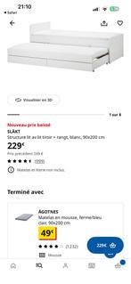 Lit ikea slakt et 2 matelas en parfait état, Maison & Meubles, 90 cm, Enlèvement, 200 cm, Blanc