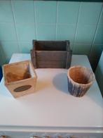 3x Kleine Bloempotten HOUT AFHALING LEES BESCHRIJVING, Ophalen, Overige materialen, Gebruikt, Balkon