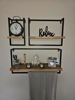 Étagère murale 3 pièces en métal noir et bois de manguier, Enlèvement