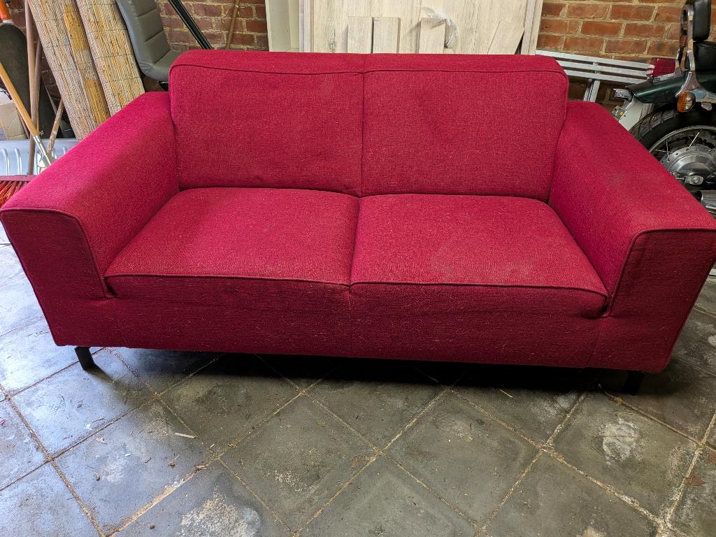 Rode stoffen zetel, Ophalen, Gebruikt, 150 tot 200 cm, Tweepersoons