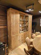 Landelijke vitrinekast in teakhout met verlichting, Huis en Inrichting, Met deur(en), Teakhout, Nieuw, Ophalen of Verzenden