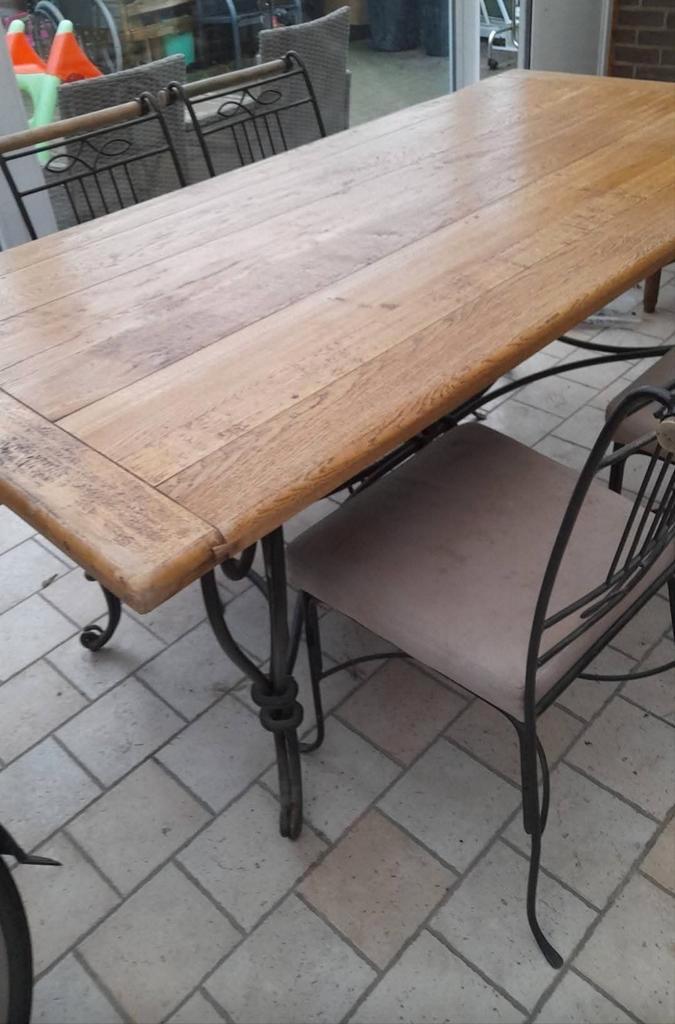 Ensemble table + chaises, Jardin & Terrasse, Tables de jardin, Utilisé, Rectangulaire, Bois, Enlèvement