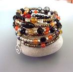 Bracelet orange et noir multi rangs avec cornalines, agates, Neuf, Enlèvement ou Envoi, Acier, Avec pierre précieuse