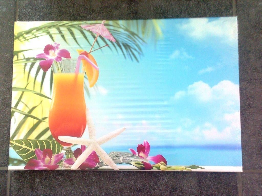 Tableau Toile déco « Cocktail Plage » 60 x 40 cm, Ophalen of Verzenden, Nieuw, Hout, Schilderij