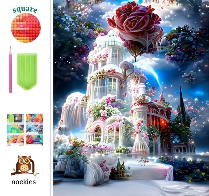 nr 52 Diamond Painting paleis rozen 50x40cm (vierkant), Hobby en Vrije tijd, Knutselen, Nieuw, Knutselwerk, Ophalen of Verzenden