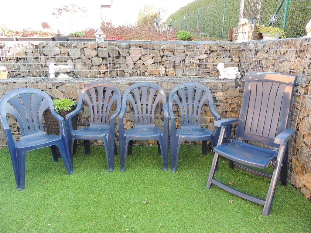 Lot de 5 chaises de jardin bleu, Jardin & Terrasse, Enlèvement