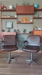 Set van 2 vintage draaistoelen. Plywood met skai bureaustoel, Huis en Inrichting, Ophalen, Geel, Bureaustoel