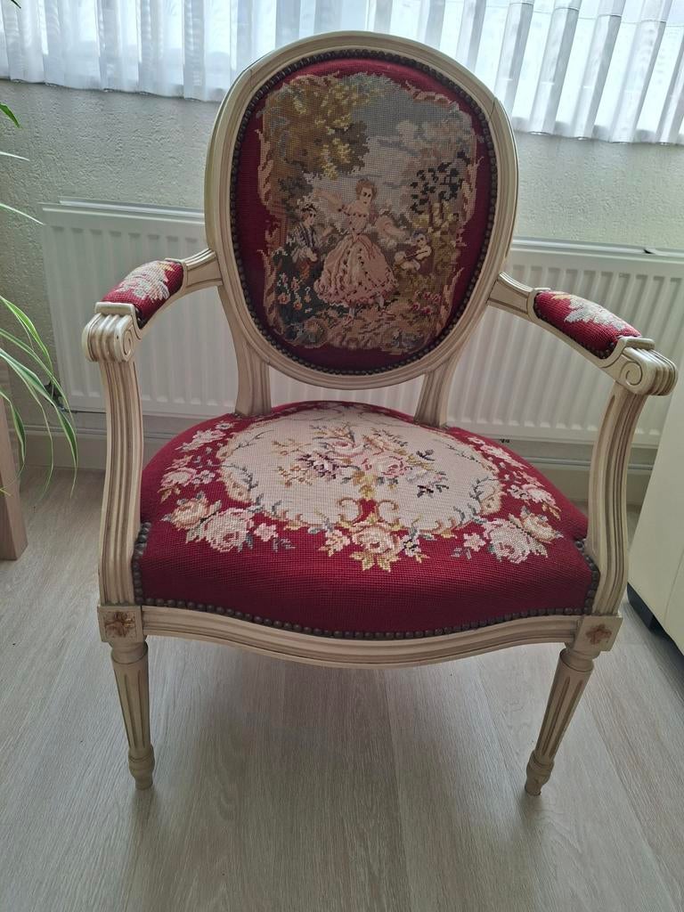 Brocante vintage medaillon stoel met gobelin, Ophalen