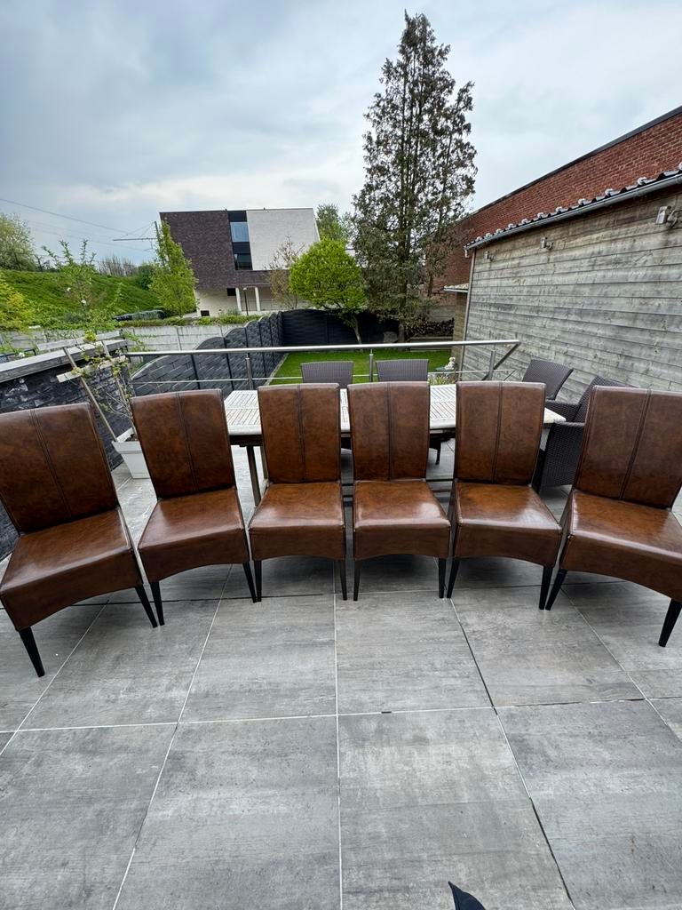 Zeer mooie set lederen stoelen, Huis en Inrichting, Stoelen, Ophalen, Bruin, Leer, Zo goed als nieuw