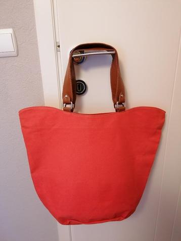 Grand sac en toile épaisse, corail /orange, tirette, anses s disponible aux enchères