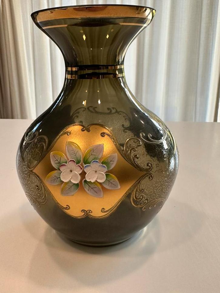 Boheems Art Glass vaas – handgemaakt – emaille & gouddeco, Antiek en Kunst, Antiek | Vazen, Ophalen of Verzenden