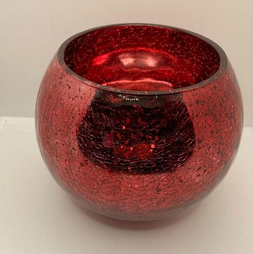 WINDLICHT BOL CRAQUELE GLAS PAREL EFFECT ROOD 15 cm, Huis en Inrichting, Woonaccessoires | Kandelaars en Kaarsen, Nieuw, Kandelaar