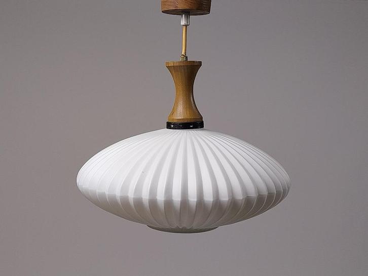 Vintage hanglamp van Massive – Japandi stijl – jaren 70, Huis en Inrichting, Lampen | Plafondlampen, Gebruikt, Glas, Hout, Overige materialen