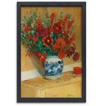 Bouquet de fleurs dans un vase bleu - toile Jacques-Émile Bl, 75 à 100 cm, Envoi, Création originale, 50 à 75 cm