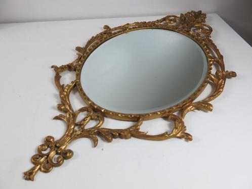 Vintage sierlijke metalen vergulde spiegel met geslepen glas, Antiek en Kunst, Antiek | Spiegels, Ophalen