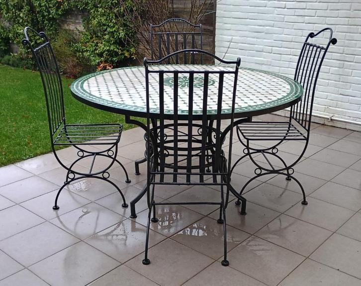 Marokkaanse tuinset, Tuin en Terras, Tuinsets en Loungesets, Gebruikt, Tuinset, 4 zitplaatsen, Eettafel, Stoel, Ophalen