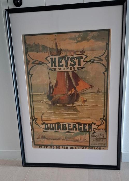 Reproductie oude poster Heist Duinbergen, ingekaderd, Verzamelen, Posters, Nieuw, Ophalen