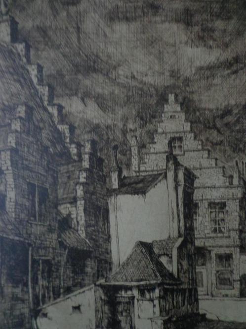 grote ets Paul Van Peteghem 't Galgenhuisje Gent, Antiek en Kunst, Kunst | Etsen en Gravures, Ophalen