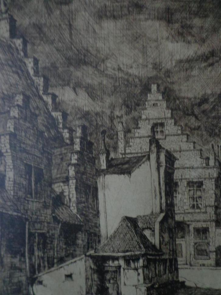 grote ets Paul Van Peteghem 't Galgenhuisje Gent, Antiek en Kunst, Kunst | Etsen en Gravures, Ophalen