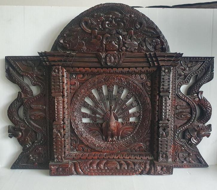 Bois Népal Paon 20eme siècle, Antiek en Kunst, Kunst | Beelden en Houtsnijwerken, Ophalen