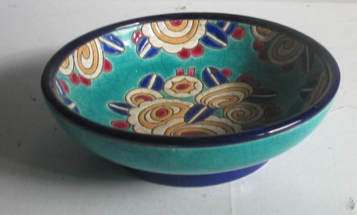 art deco fruitcoup schaal Longwy geometrisch design, Antiek en Kunst, Antiek | Keramiek en Aardewerk, Verzenden