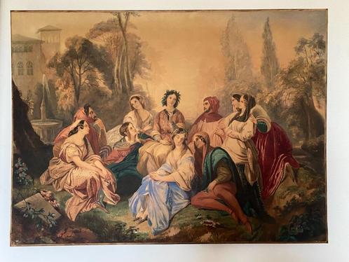 Grande gouache XIXè/Signée et datée 1843, Antiquités & Art, Art | Peinture | Classique, Envoi