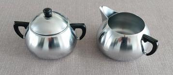 Pot à lait et sucrier vintage en acier inoxydable Demeyere, Enlèvement ou Envoi, Utilisé, Inox