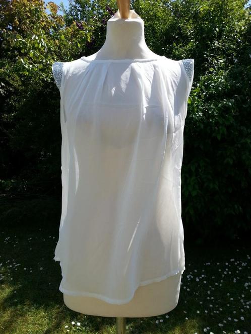fijn wit feestelijk topje schouderrand + strass zilver Nieuw, Kleding | Dames, Topjes, Nieuw, Maat 36 (S), Wit, Ophalen of Verzenden