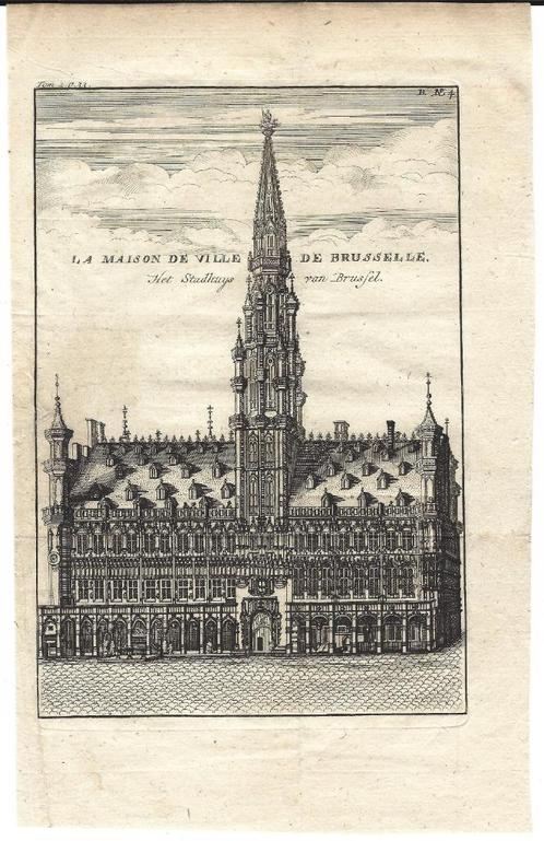1770 - Maison de Ville de Bruxelles / stadhuis van Brussel, Antiek en Kunst, Kunst | Etsen en Gravures, Verzenden