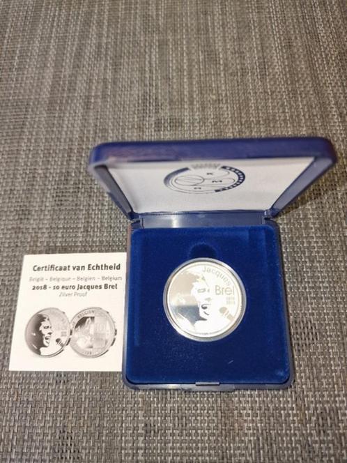 10 euromunt België 2018 'Jacques Brel' Zilver Proof, Postzegels en Munten, Munten | Europa | Euromunten, Losse munt, 10 euro, België