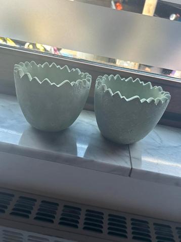 2 mintgroene bloempotjes beschikbaar voor biedingen