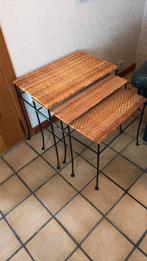 Setje van gevlochten tafeltjes, Huis en Inrichting, 55 tot 75 cm, Zo goed als nieuw, Rechthoekig, Ophalen