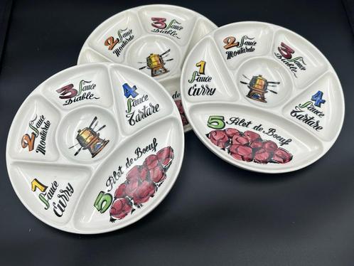 Set van 3 Gien France Fondueborden – 5 Vakken, Antiek en Kunst, Antiek | Keramiek en Aardewerk, Ophalen of Verzenden