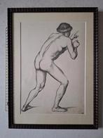 Originele potloodtekening Naakte man ruggelings monogram, Ophalen of Verzenden