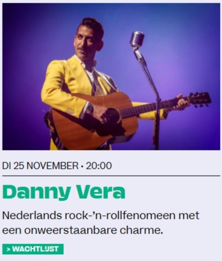 2 tickets voor Danny Vera - De Roma - 25/11/2025 - 20u00, Tickets en Kaartjes, Concerten | Overige, Twee personen, November