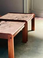 2 tables de salon/bout de canapé en marbre et bois, Comme neuf