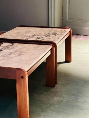 2 tables de salon/bout de canapé en marbre et bois