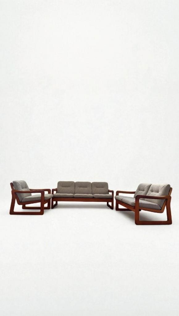 Ensemble de salon 3-2-1 EMC Møbler retapissé - teck massif-, Maison & Meubles, Canapés | Salons, Comme neuf, Bois, Enlèvement