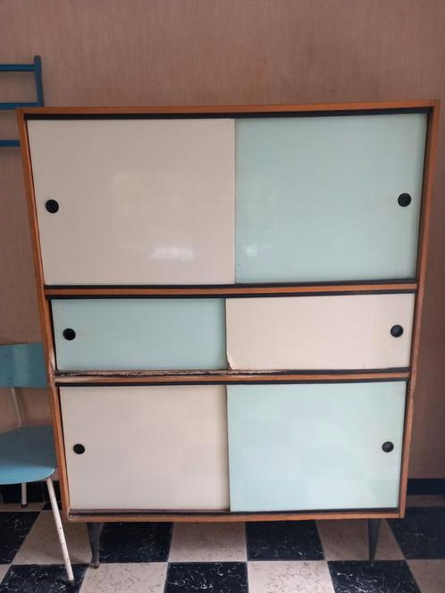 Vintage Aubry antwerp  kast met pastel schuifdeuren., Huis en Inrichting, Kasten | Wandmeubels, Gebruikt, Ophalen