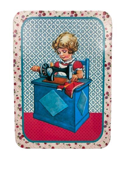 Blikken naaidoos – meisje met naaimachine (ca. jaren 1970), Hobby en Vrije tijd, Naaien en Fournituren, Gebruikt, Overige typen