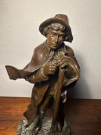 Bronzen beeld herder met hond  gesigneerd Omerth, Antiek en Kunst, Ophalen of Verzenden, Koper
