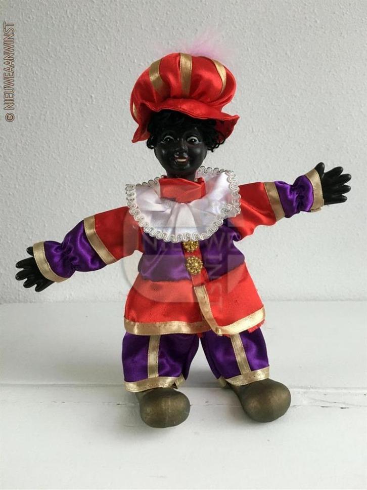 Authentieke etalage zwarte Piet pop - 22cm, paars/rood/goud, Diversen, Sinterklaas, Verzenden
