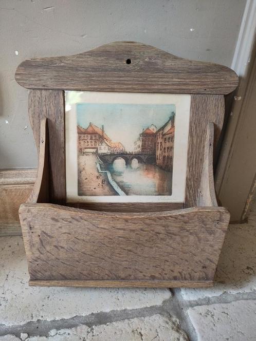 Vintage wandposthouder schilderij Mechelen, Antiek en Kunst, Kunst | Schilderijen | Klassiek, Ophalen of Verzenden