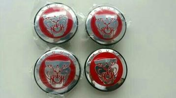 Jaguar naafdoppen/center caps/wieldoppen Ø 58 mm zwart/rood