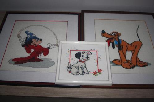 Disney kaders kruissteek werk , Pluto , Mickey , dalmatiërs, Verzamelen, Disney, Gebruikt, Plaatje of Poster, Overige figuren