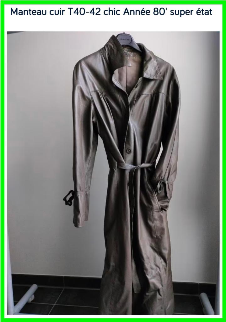 Leren jas met lange jas T40-42 chic jaar 80' super conditie, Kleding | Dames, Jasjes, Kostuums en Pakken, Gedragen, Jasje, Maat 42/44 (L)