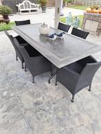 tuintafel met blad blauwe hardsteen en 6 stoelen, Ophalen, Gebruikt, Rechthoekig, Overige materialen